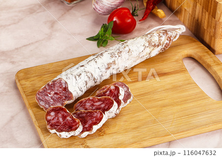 Spanish dry pork sausage Fuet 116047632