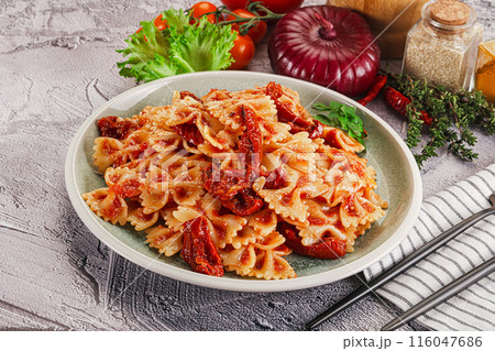 Italian pasta with dry tomato 116047686