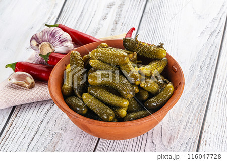 Marinated small cucumbers in the bowl Marinated small cucumbers in the bowl 116047728
