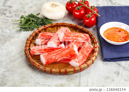 Tasty Crab stics surimi heap 116048154
