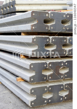 Concrete piles foundation on construction site Concrete piles foundation on construction site 116048347