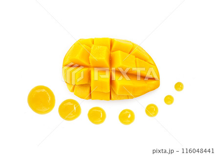 Mango with mango sauce on white background. 116048441
