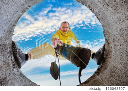 Septic system cleaning, using sewage pump to pumping wastewater to sewage drain before maintenance. Septic system cleaning, using sewage pump to pumping wastewater to sewage drain before maintenance. 116048507