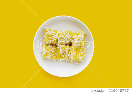 Steam pumpkin cake. Thai Desserts. 116048797