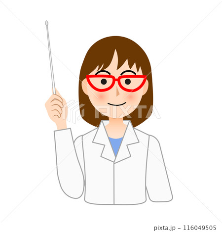 白衣を着て説明をする笑顔の女性 116049505