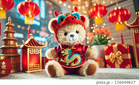 龍の衣装を着た可愛い熊 龍の衣装を着た可愛い熊 116049627