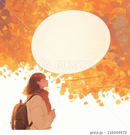 秋の紅葉を見上げる女性 116049978