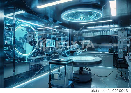 A high-tech futuristic research lab featuring advanced equipment, by Generative AI A high-tech futuristic research lab featuring advanced equipment, by Generative AI 116050048