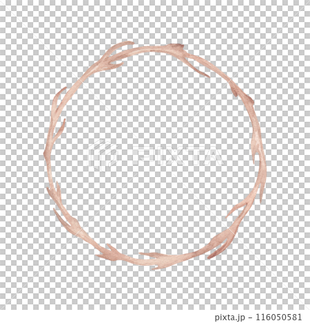 Wooden round frame. Watercolor illustration. An object made from tree branches with texture. Hand drawn isolated art. Backdrop with space for text. Geometric frame design, natural design, eco decor. Wooden round frame. Watercolor illustration. An object made from tree branches with texture. Hand drawn isolated art. Backdrop with space for text. Geometric frame design, natural design, eco decor. 116050581