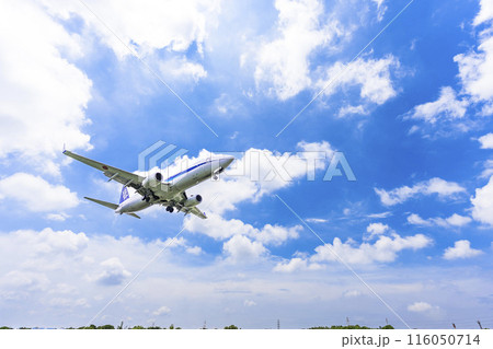 夏の大阪空港(伊丹空港) 着陸中の飛行機 大阪府豊中市 夏の大阪空港(伊丹空港) 着陸中の飛行機 大阪府豊中市 116050714