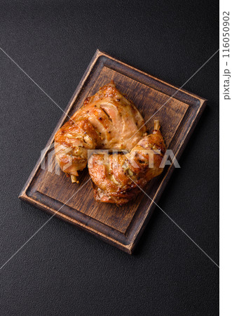 Delicious grilled chicken leg or quarter with salt and spices 116050902