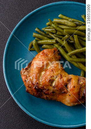 Delicious grilled chicken leg or quarter with salt and spices 116051000