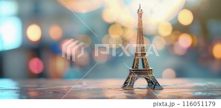 Eiffel Tower figurine in colorful bokeh lights, retro style Eiffel Tower figurine in colorful bokeh lights, retro style 116051179