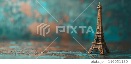 Eiffel Tower figurine, retro style, copy space 116051180