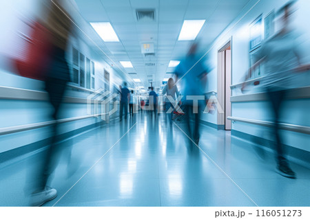 Doctors and medical staff walk down in hospital Doctors and medical staff walk down in hospital 116051273
