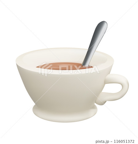 Vector realistic 3D illustration of a white porcelain cup with tea and metal spoon isolated from the background. Volumetric clip art Vector realistic 3D illustration of a white porcelain cup with tea and metal spoon isolated from the background. Volumetric clip art 116051372