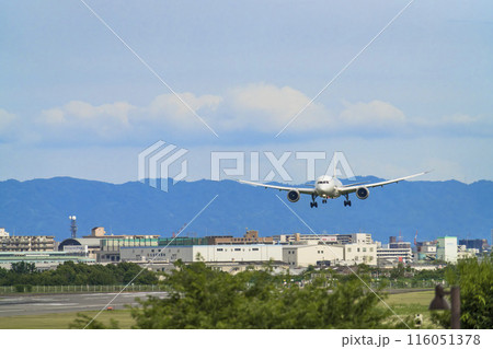 夏の大阪空港(伊丹空港) 着陸中の飛行機 大阪府豊中市 夏の大阪空港(伊丹空港) 着陸中の飛行機 大阪府豊中市 116051378