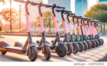 CG素材　多数の電動キックボードのイメージ素材 116051642