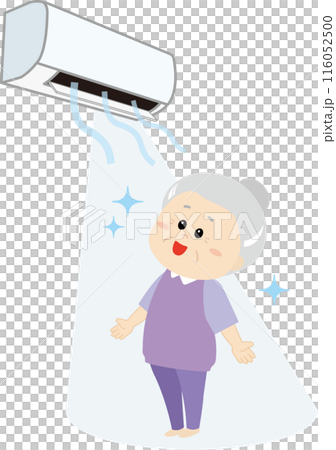 Senior woman cooling off with air conditioner 2 116052500