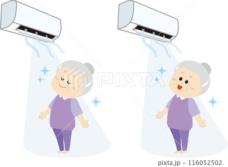 エアコンで涼むシニア女性のセット 116052502