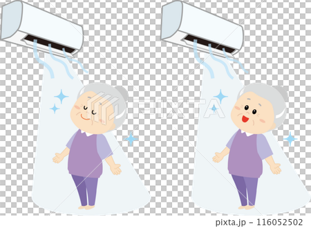 エアコンで涼むシニア女性のセット 116052502