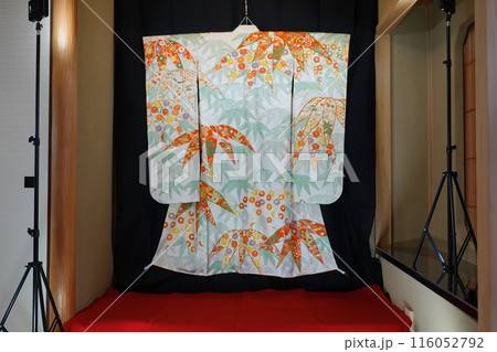 室内で着物を撮影中 116052792