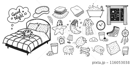 Bedtime sleep vector line art illustrations 116053038