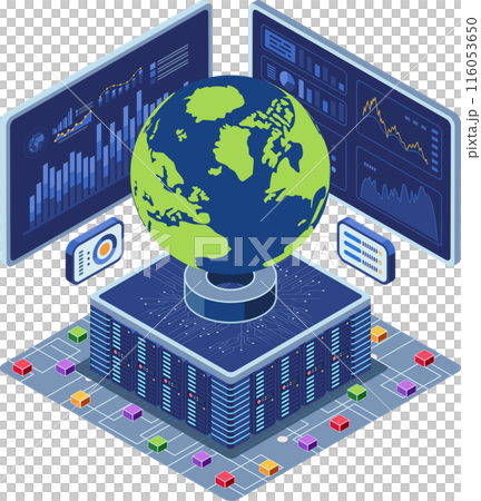 Isometric Global Data Center with Big Data Analytics Screen 116053650