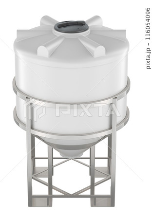 Cone bottom plastic inductor tank with stand, white color. 3D rendering 116054096