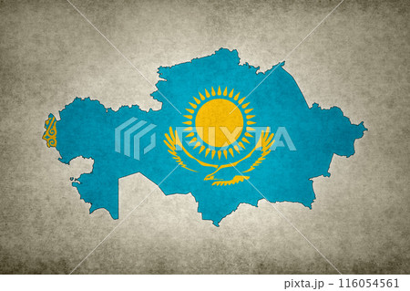 Map of Kazakhstan with its flag on a paper Map of Kazakhstan with its flag on a paper 116054561