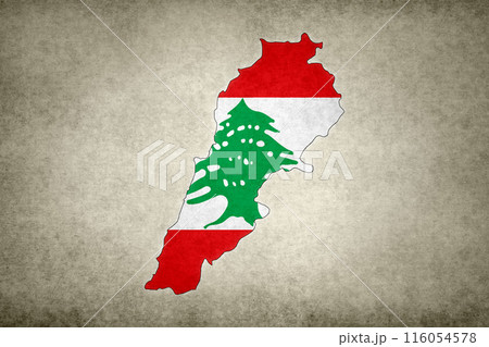 Map of Lebanon with its flag on a paper 116054578