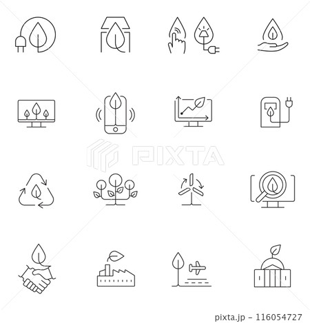 Eco and climate related line vector icon set 116054727