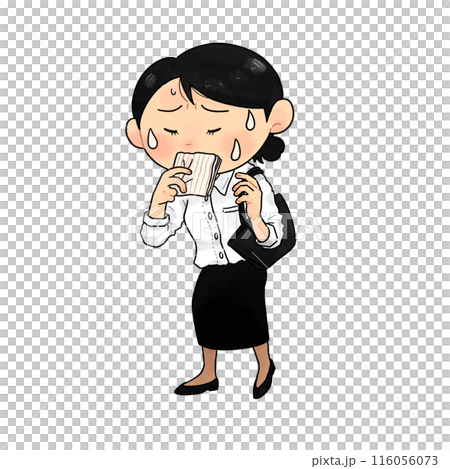 Illustration of a hot woman _ heat stroke _ poor health [whole body] 116056073