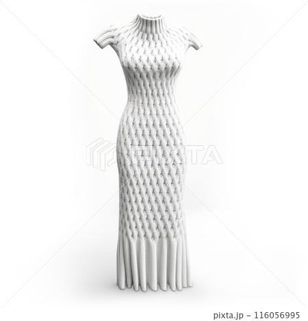 A knitted dress on a white wall. Hand-knitted design 116056995