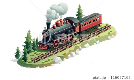 A old train on tracks, rolling on a white background 116057165