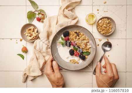 Bowl of homemade granola Bowl of homemade granola 116057810