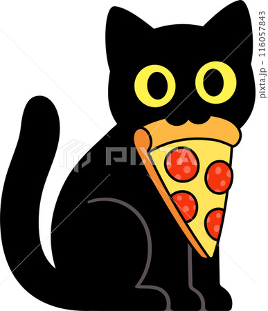 Cute black cat holding pizza sliceのイラスト素材 [116057843] - PIXTA