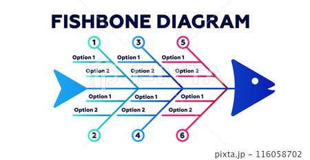 Fishbone strategy diagram. Marketing presentation and business management design 116058702