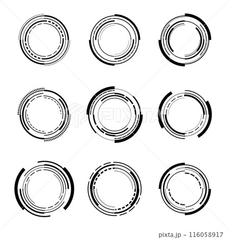 Set of sci fi black circle user interface elements technology futuristic design modern creative on black background 116058917
