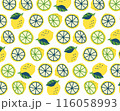 輪切りレモンの手描き風モノトーンシームレスパターン 116058993