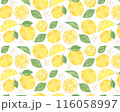レモンとリーフの水彩風シームレスパターン 116058997