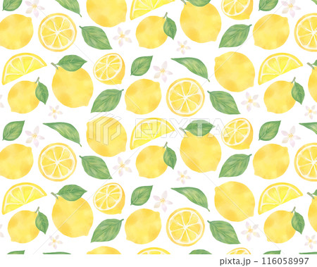 レモンとリーフの水彩風シームレスパターン 116058997