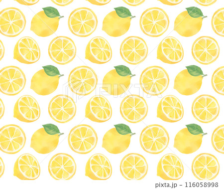輪切りレモンの水彩風シームレスパターン 116058998