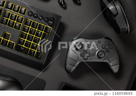 Keyboard and game controller amidst various wireless devices 116059693