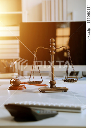 Law theme, gavel or mallet of the judge, lawyer enforcement officers, evidence-based cases taken into account in the court abount business, legislation. 116060114