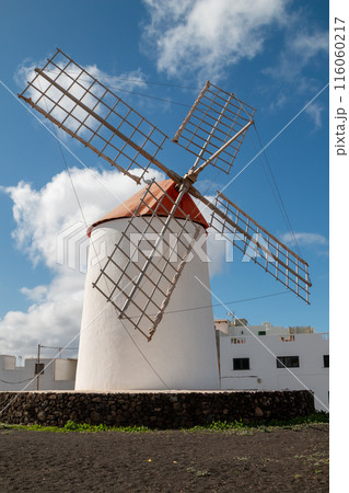 Traditional windmill in a park, Teguise, Lanzarote, Spain 116060217