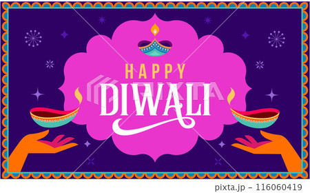 Diwali festival poster, Diwali Sale banner, Diwali background design with lights, peacock, lanterns 116060419