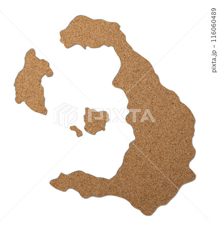 Santorini island map cork wood texture cut out on white background. 116060489