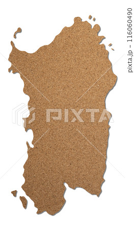 Sardinia island map cork wood texture cut out on white background. 116060490