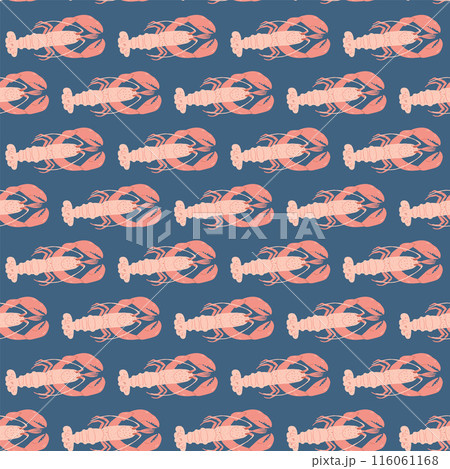 Lobster seamless pattern. Underwater world endless background. Crustaceans repeat cover. Vector hand drawn flat illustration. 116061168